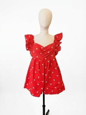 Embroidered red Americana romper Large stars patriotic summer Mainstrip